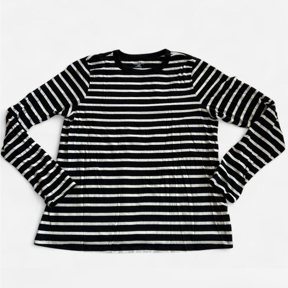 Old Navy Black and White Striped long sleeve T-Shirt size Large Tall